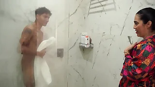 Stepmom thither huge ass spies on her stepson in the shower so he'll have sexual intercourse her&period;